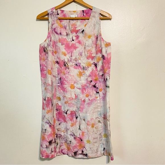 Pure Jill Dresses & Skirts - Pure Jill Water Color Floral Sleeveless Linen Midi Dress size Small